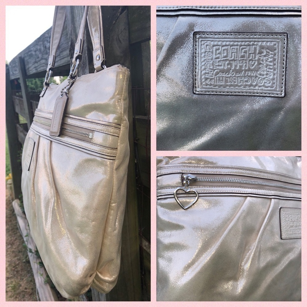 F20441 Coach Champagne Metallic Shimmery Poppy Bag - Picture 5 of 9